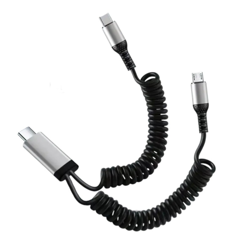2 in 1 Stretchable Spring Data Cable USB A + Type C Super Fast Charging Cable gallery