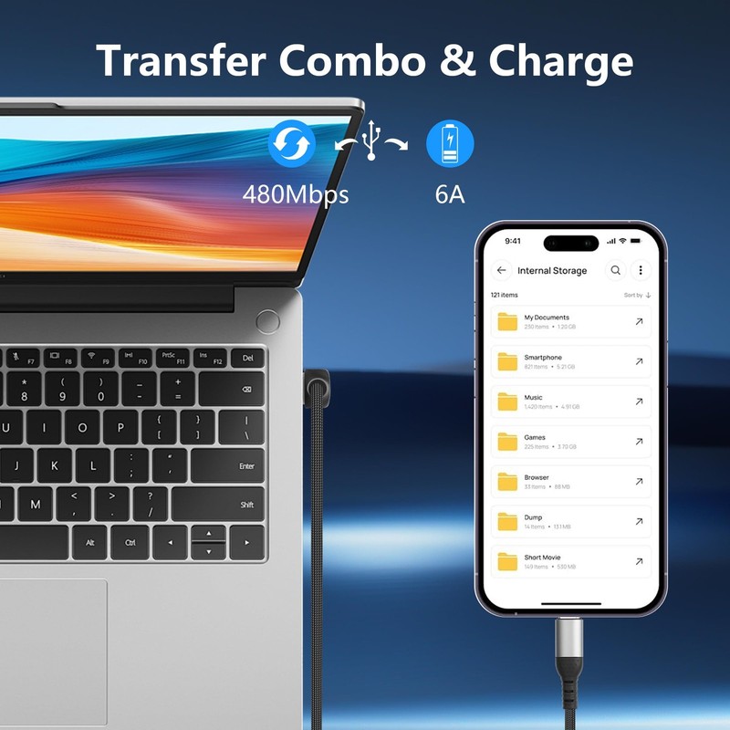 JSADZKJ 90 Degree USB to Type C Cable 6A Fast Charging A C 50 cm gallery