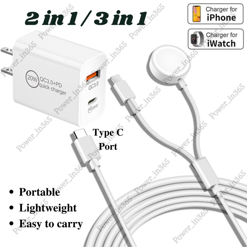 For Apple Watch iWatch SE 7 6 5 4 3 iPhone USB C Magnetic Charger Cable Adapter