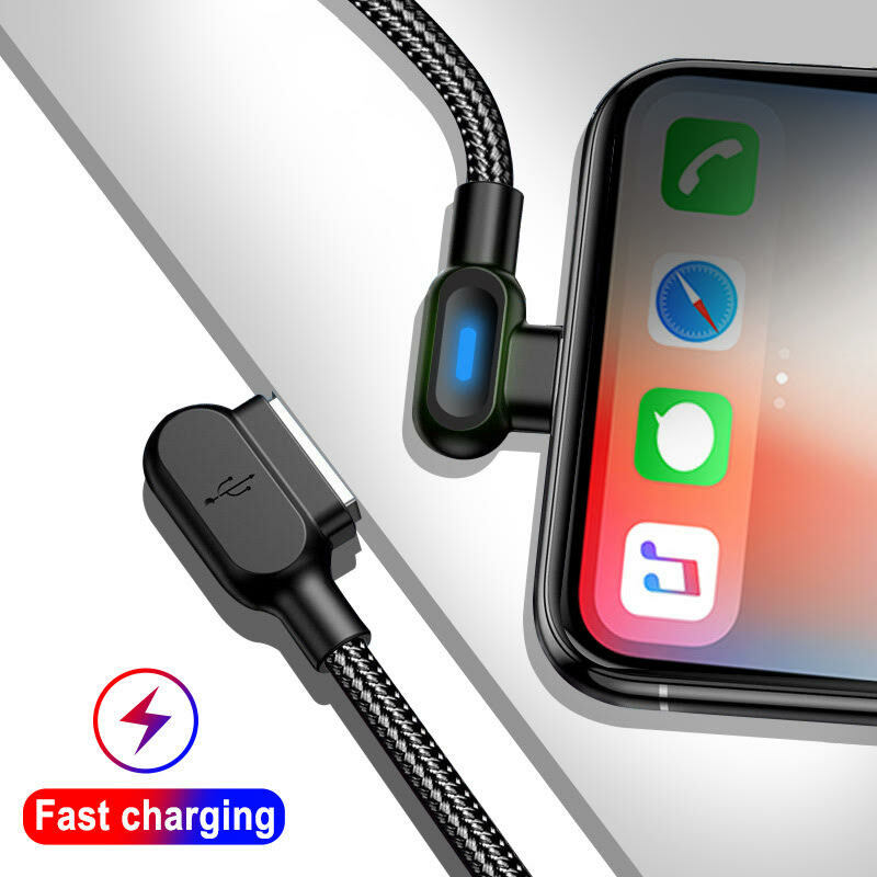 90 Degree LED Type C USB Data Cable Quick Charge for Android Smart Phones UK