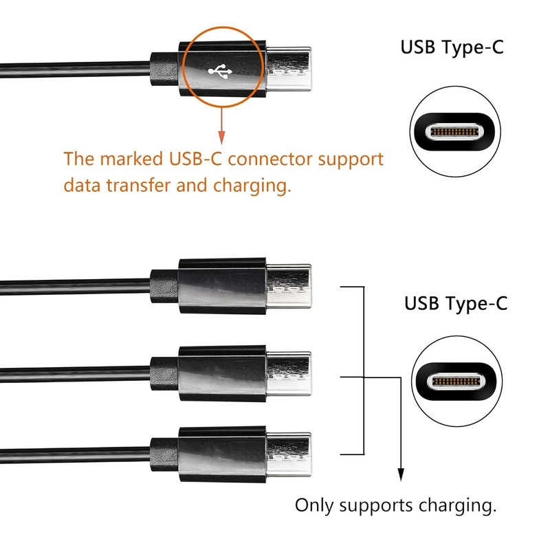 Compact 1ft 4-in-1 USB A to Type C Splitter Cable - Heat Resistant Black Design gallery