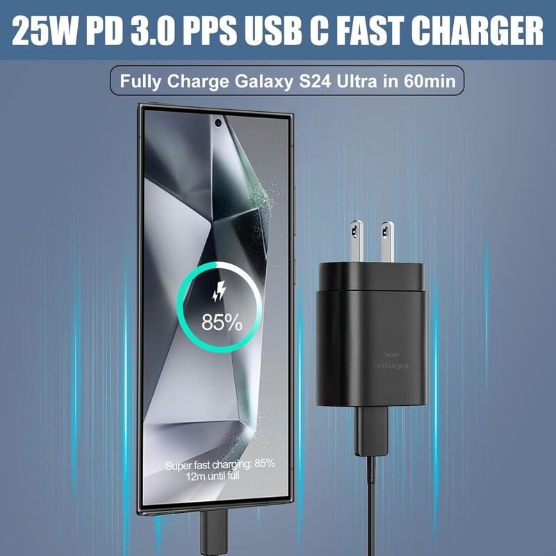 2 Pack 25w USB-C Super Fast Wall Charger+6FT Cable FOR Galaxy S24 S23 S22 Ultra gallery