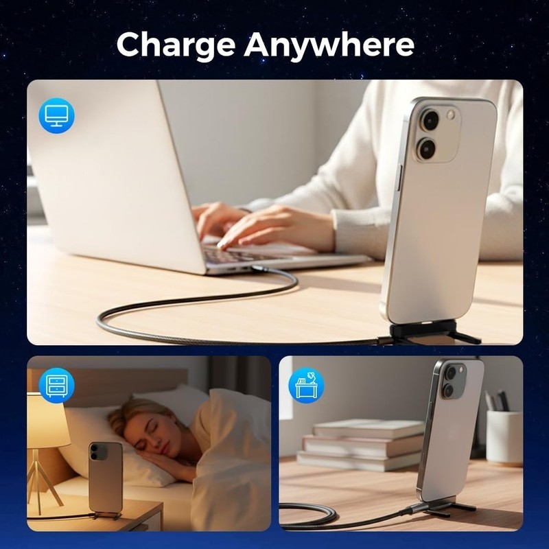 5ft 240W Fast Charging Cord with Phone Stand Invisible Holder Charger Cable gallery