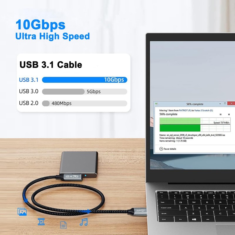 1.5ft 90 Degree USB C Cable 100W 4K 10Gbps 3.1 Gen 2 Type C Monitor Cord 5A gallery