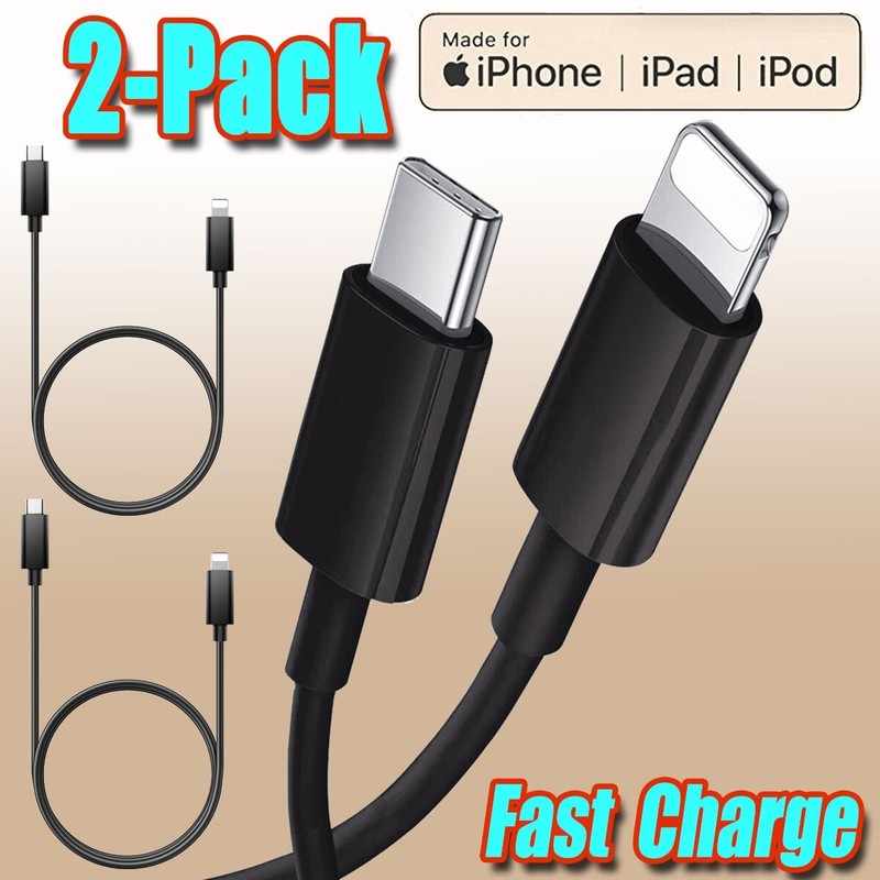 2-Pack 6ft Fast Charge Type-C Charging Cable For Apple iPhone 6 7 8 Plus 5s iPad