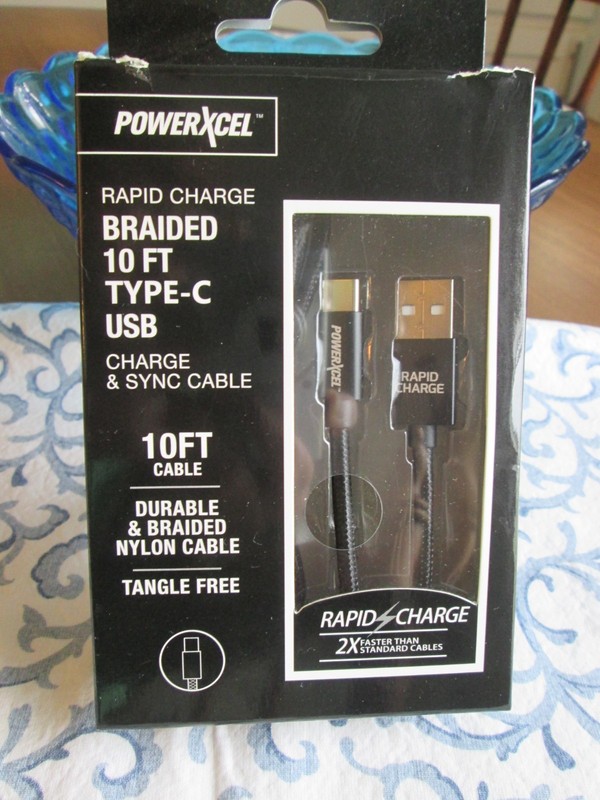 PowerXcel Black Rapid Charge Sync Braided 10ft cable USB Type-C 2x faster