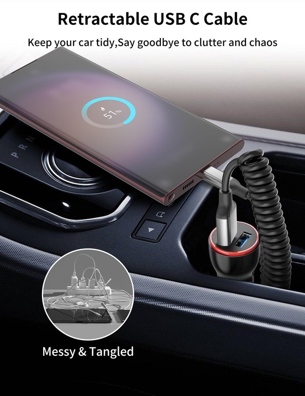 Coiled USB C Cable for Car 2Pack, 3A USB Type C Charger Cable Fast Charging, .. gallery