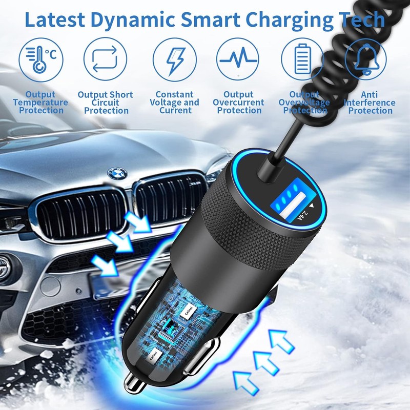 【MFi Certified】iPhone Fast Car Charger, 6FT Lightning Coiled, Ceramic Black gallery