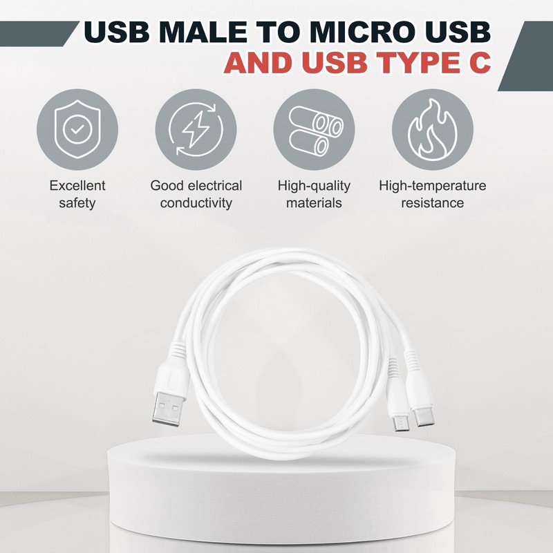 Multi USB A to Micro USB and USB Type C 2 in 1 Splitter 40 Inch White gallery
