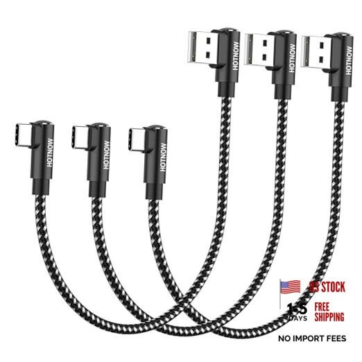 Short USB A to USB C Cable Right Angle 1ft, [Pack 1ft] Portable 90 1FT 3 Black