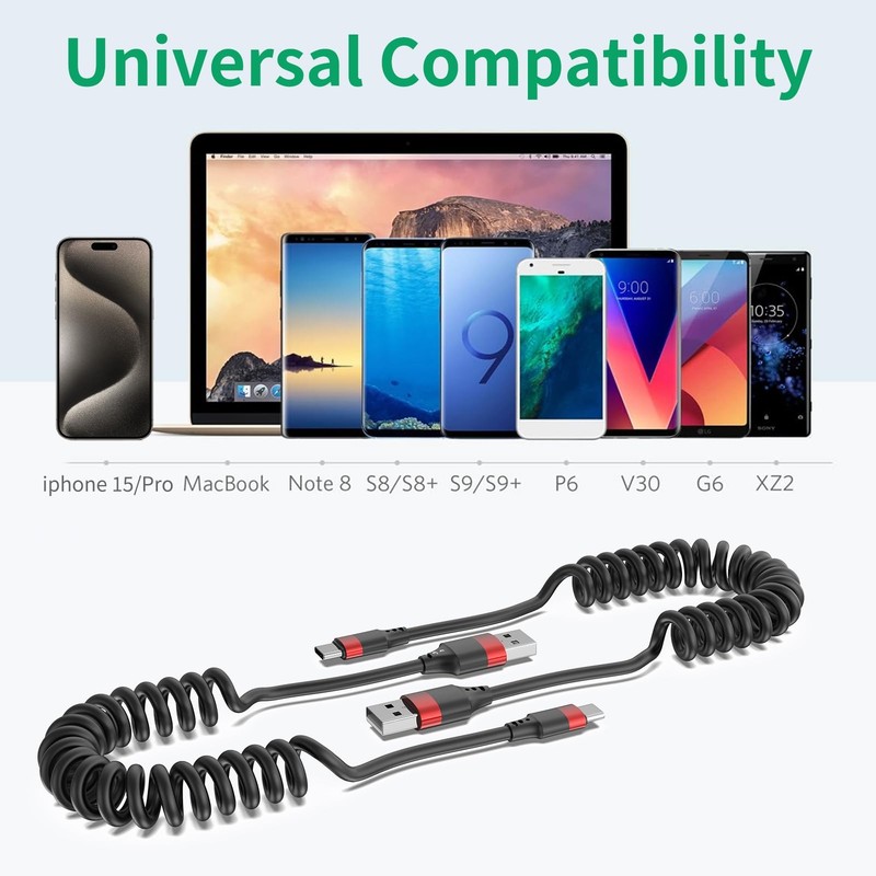 Coiled USB C Cable for Car, 2 Pack Type C Coiled Cable Fast Charging,USB to USBC gallery