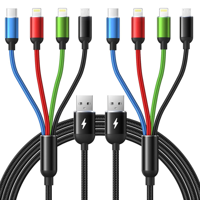 Multi Charging Cable, [2Pack 6Ft] 4 in 1 Fast Multi Charging Cord Nylon Braid…
