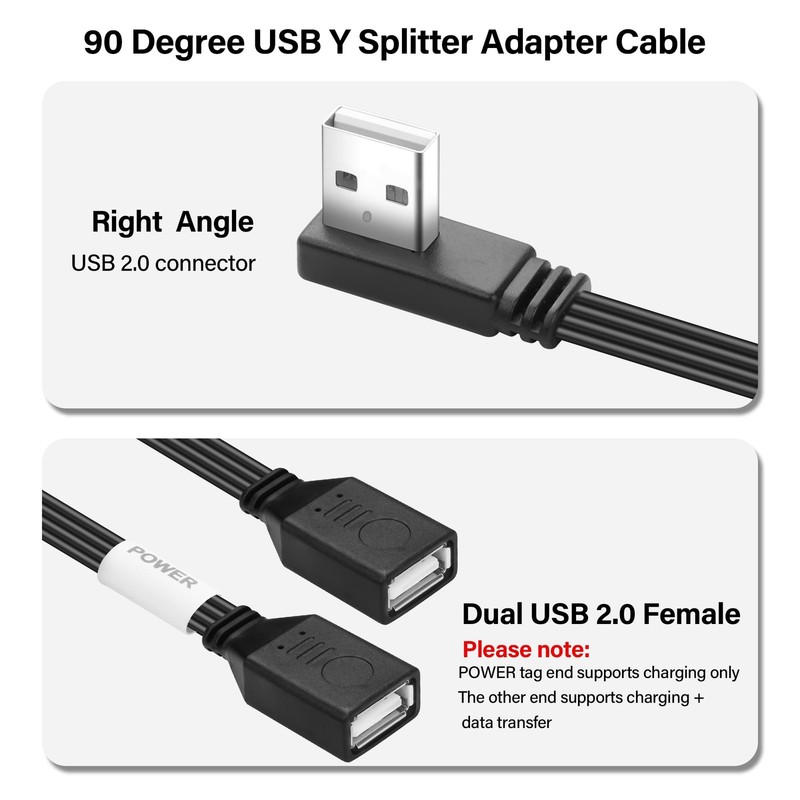 1.64 FT Right Angle USB 2.0 Y-Splitter Cable 1 Male to 2 Female Adapter gallery