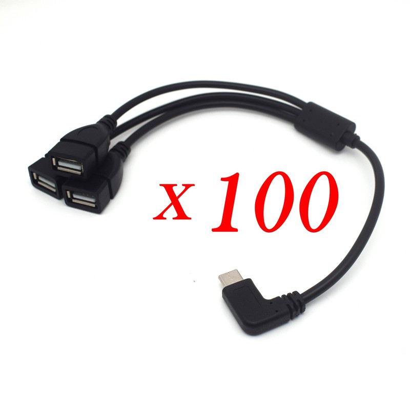 100x 90° USB Male to 3 USB-A Female OTG Data Transfer Charging Splitter Adapter