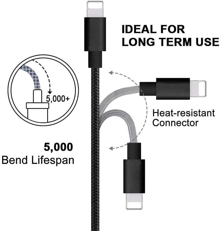 2Pack 2FT Black Nylon Braided Fast Charging USB Cord Cable for Iphone X 8 7 6 5 gallery