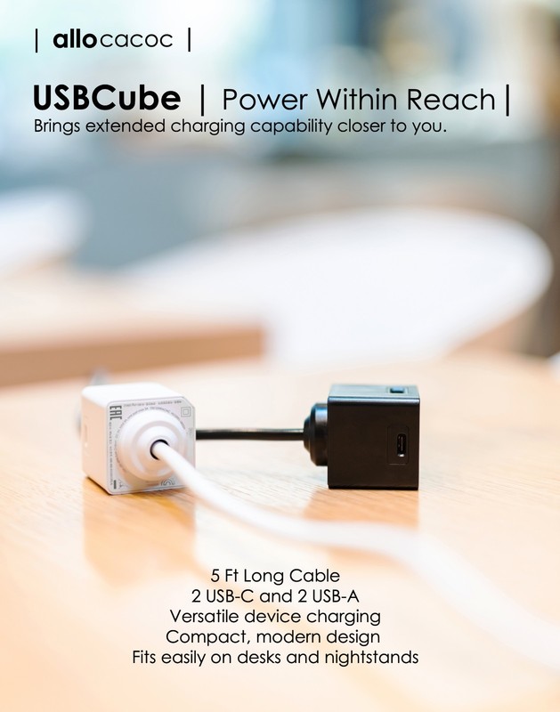 USBcube Extended USB-C + A 3ft 4 port Travel Adapter Wall Charger Power Strip gallery