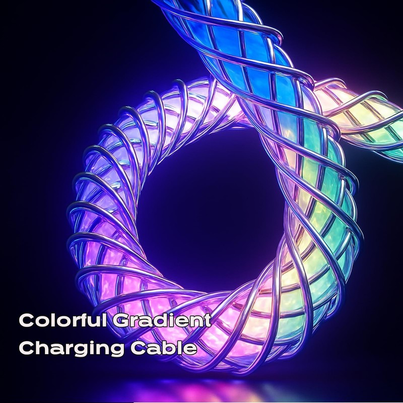 USB Charger Cable 60W RGB Colorful Gradual Light up USB A to Cable for iPhone... gallery