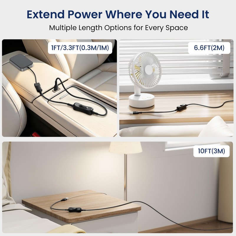 USB A Male-to-Female Extension Cable with On/Off Switch 10FT/3M gallery