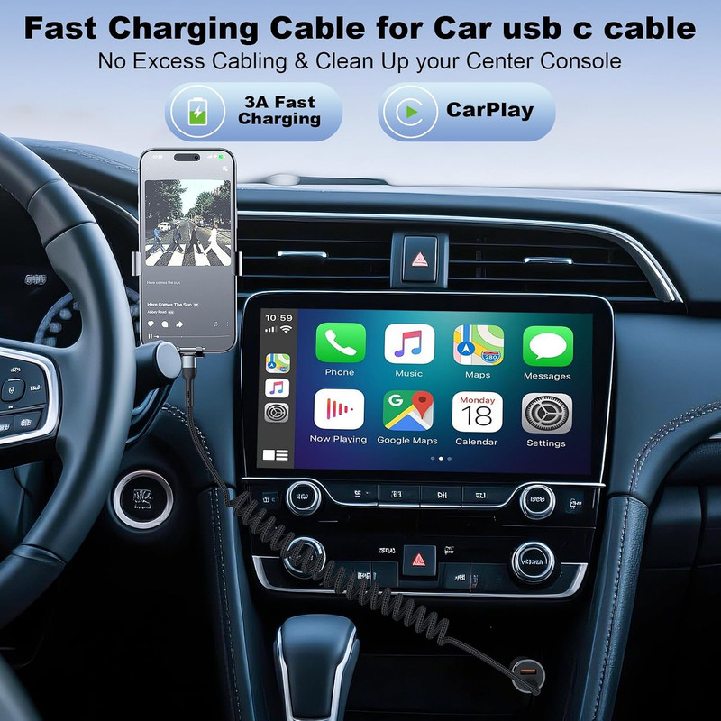USB C to C Cable 3Ft 2Pack Coiled USB C Charger Cable for Car Type C Fast Chargi gallery