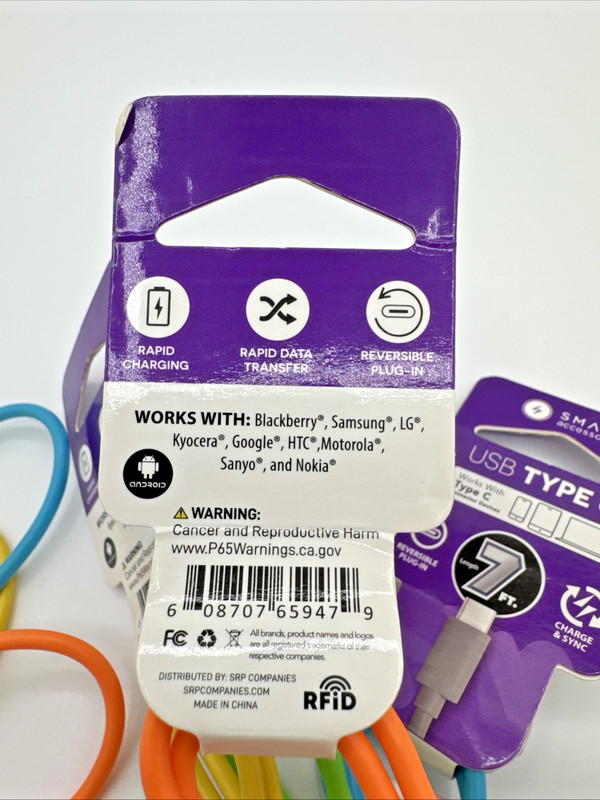 Set of 4-1-Orange, Yellow, Green, Blue USB Type C Charge and Sync Cords NWT New gallery
