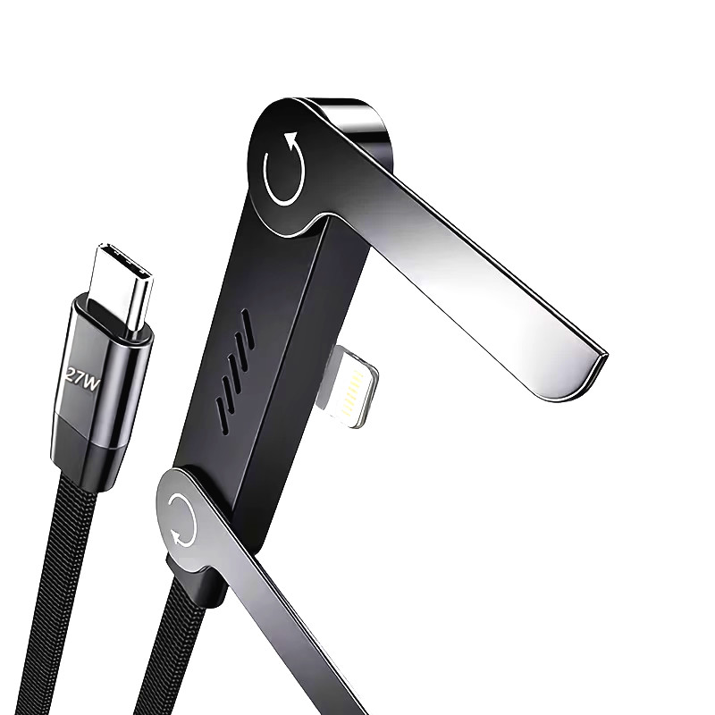 27W USB-C Fast Charging Cable with Foldable Stand for Phone & Tablet