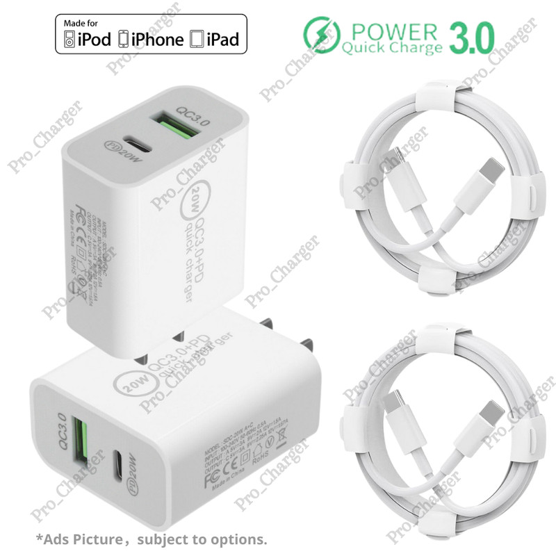 PD Fast Charger Cord 20W USB-C Power Adapter Block For iPhone 14 13 12 11 Pro XR