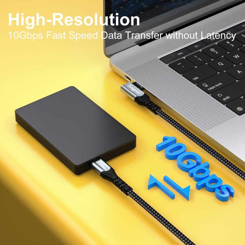 E-Marker 3ft USB-C to USB-C Cable, Braided Design, 10Gbps Data Sync, 90 Degree gallery