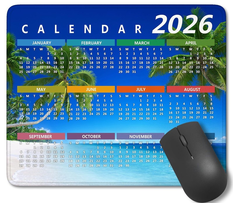 2026 Calendar Mouse Pad with Stitched Edges, Gaming Rectangle Mousepad for Co…