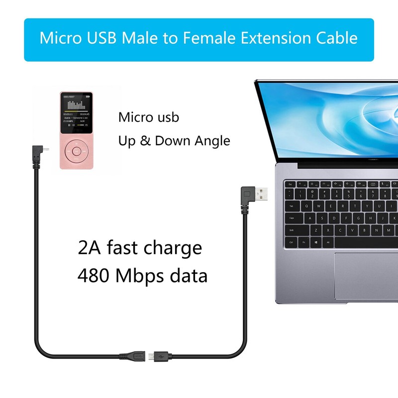 Micro USB Extension Cable 9inch, 90 Degree Up & Down Angle Micro USB Male to ... gallery