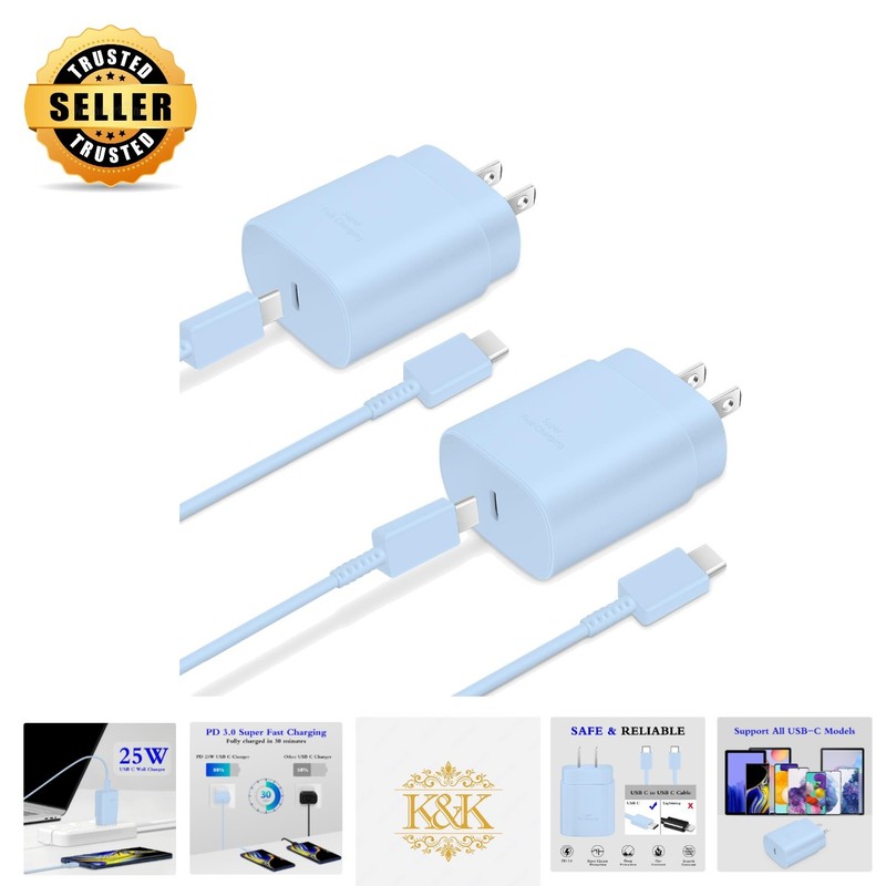 Superior 25W Fast Charger Set with 6ft USB-C Cable for Galaxy Devices – Blue