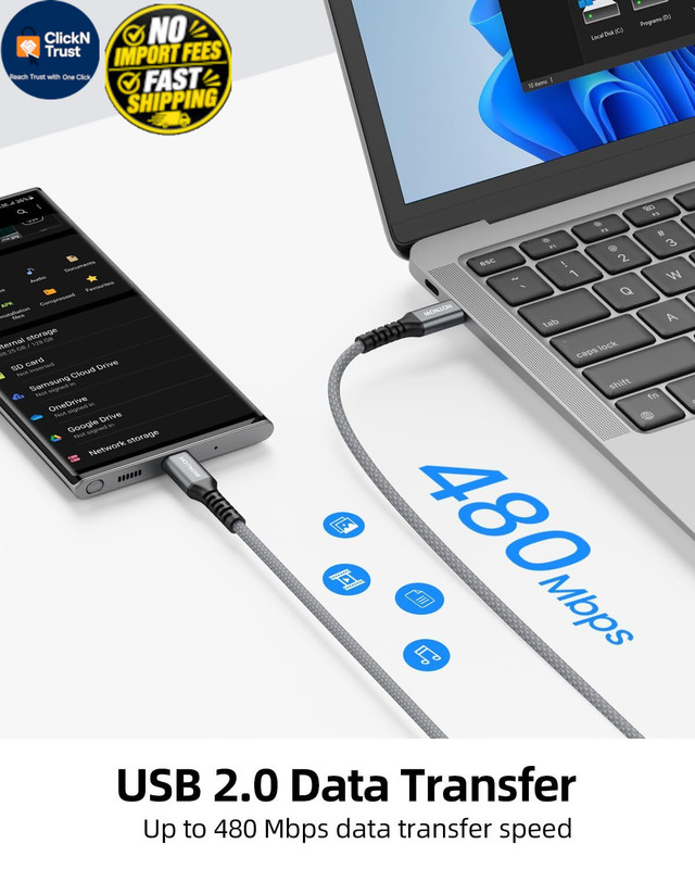 HOTNOW Short USB C to C Cable, 6 inch 3 Pack,Type C 0.5FT, Grey+White gallery
