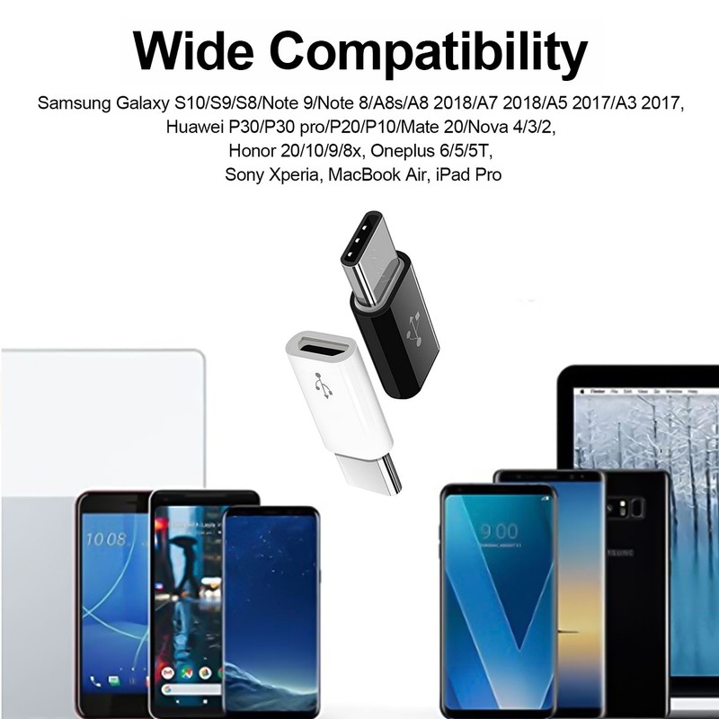 5-100 PCS Micro USB to Type-C Adapter 24mm Converter for Charging & Data Sync gallery