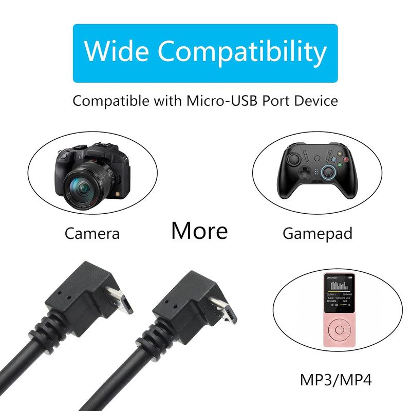 Short Micro USB Extension Cable 9Inch, 90 Degree up & down Angle Micro USB Ma... gallery