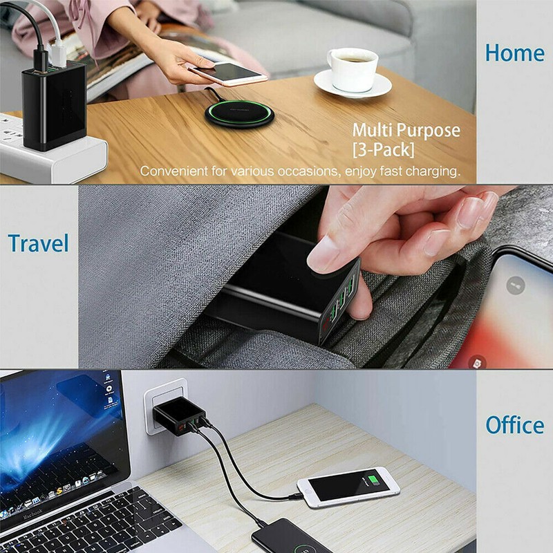 4 Packs 3 Port Fast Quick Charge USB Hub Wall Charger Power Adapter for Samsung gallery