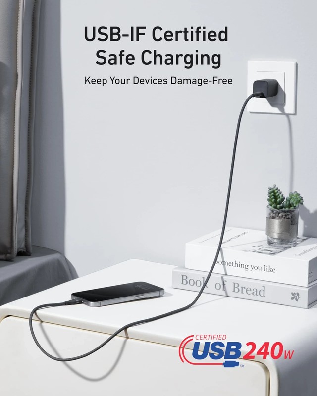 Anker A82E2 USB-C to USB-C Cable (6ft, 240W, Upcycled-Braided) gallery