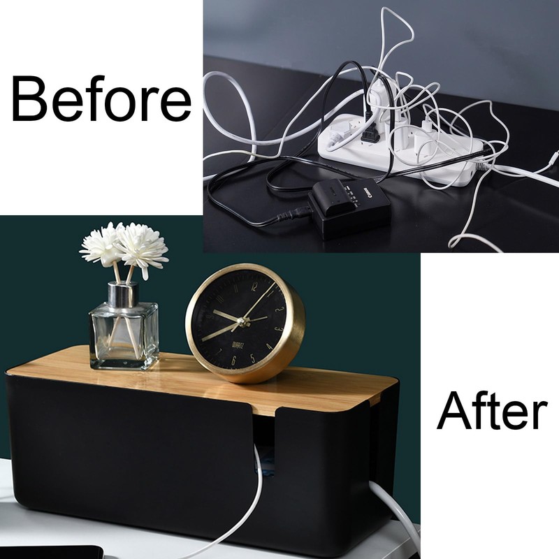Changsuo Cable Management Box with Bamboo Lid Small small, Black gallery