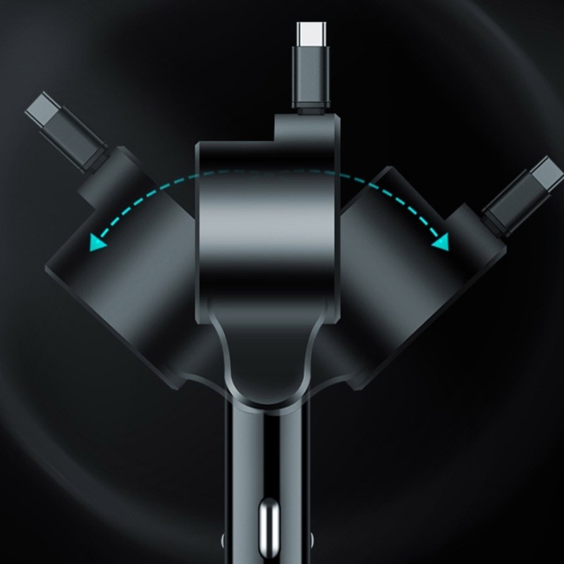 3 In 1 Retractable Cable Car Charger with Digital Display for 12V-24V Automotive gallery