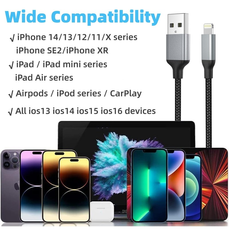 2 FT iPhone Charging Cable, 2 Pack [MFi Certified] USB to 2 FT, Black gallery