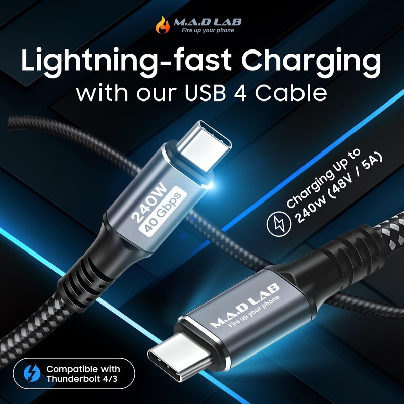 M A D LAB Thunderbolt 4 Cable Compatible ; 240W Fast Charging; 40Gbps USB C D... gallery