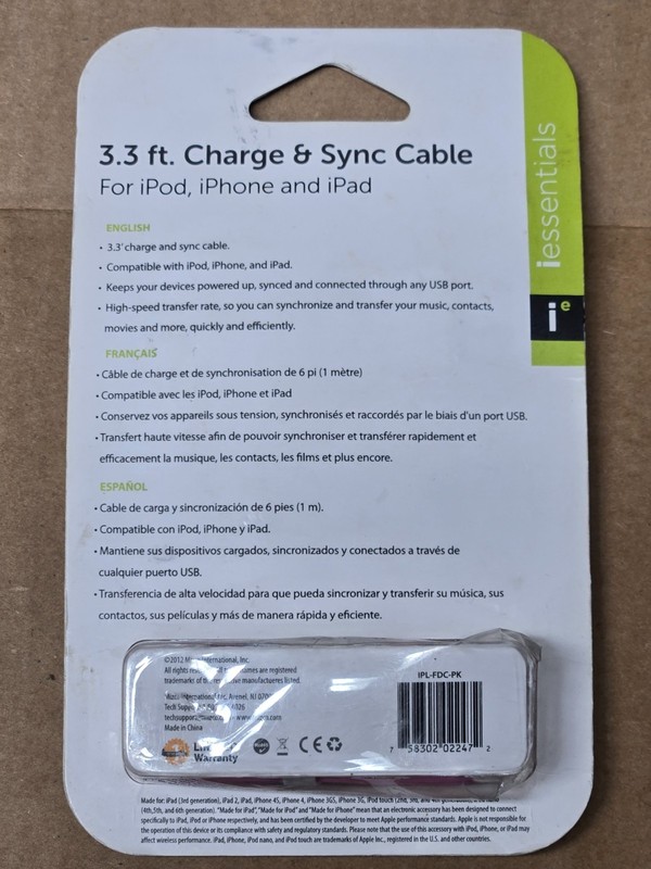 iEssentials Charge & Sync Pink USB Cable 3.3 Foot iPhone, iPod, iPad gallery