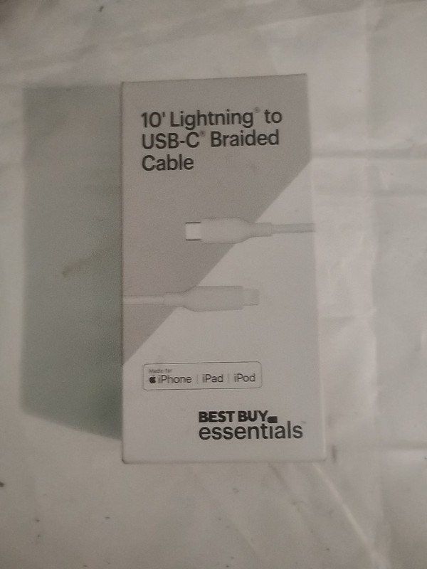 Best Buy MFi Certified Lightning to USB‑C Cable 10ft Braided Fast Charge white