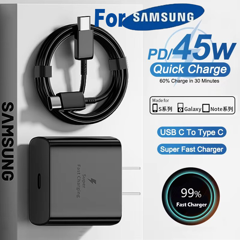 Original 45W Fast Wall Charger+Type C Cable For Samsung S24 S23 S22 S21 Ultra +