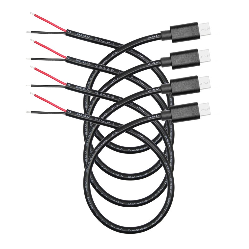4 PCS 11 Inch USB C To 2 Pin Bare Wire Open End Power Cable 5V/5A 20AWG