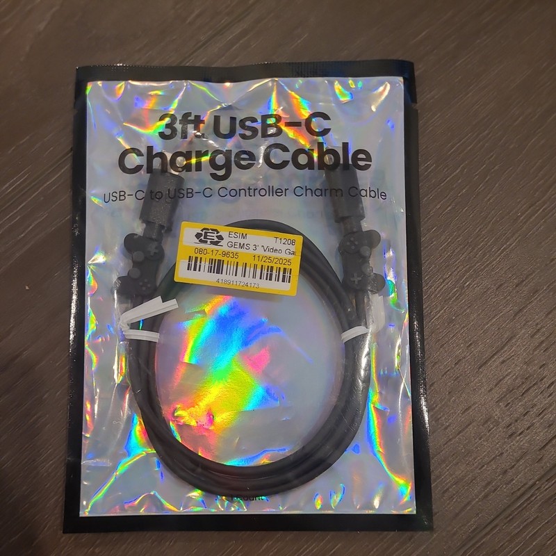 Gems 3ft USB-C Charge Cable Controller Charm Black 60W Data Sync Universal