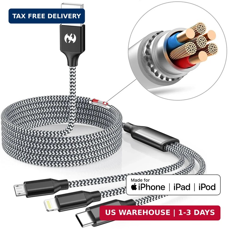 Xnewcable Multi Charging Cable 6ft 2Pack 3 in 1 Charger Cord, Multiple Rapid Nyl gallery