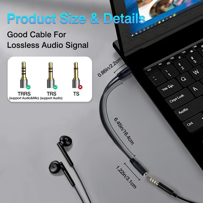 Enhanced Headphone Splitter For PC 3.5mm Female To Dual Male Audio Aux Cord gallery