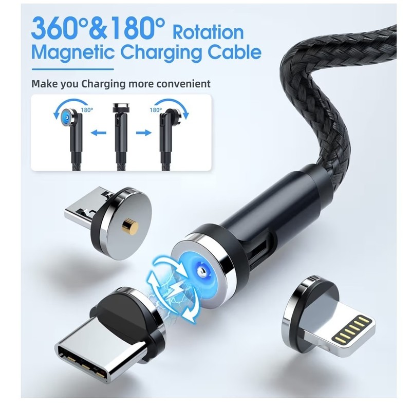 Magnetic Charging Cable [5-Pack,3/3/6/10/10FT] 3 in 1 Magnetic Phone Black gallery