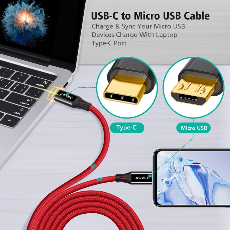 6.6ft USB C To Micro USB Cable Gold Plated Fast Charging Data Sync Cord gallery