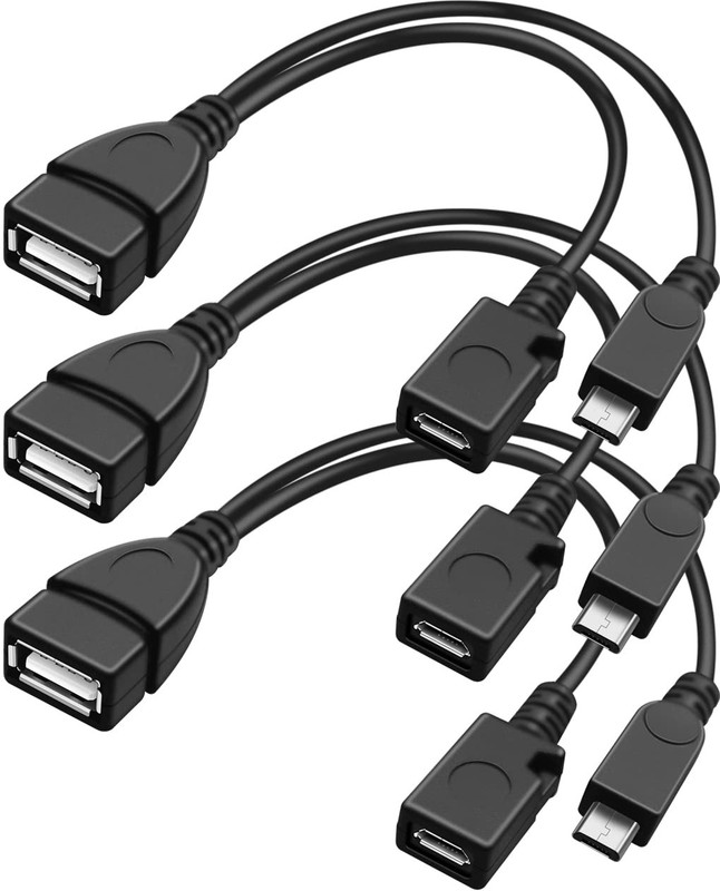 NECABLES 3Pack 2 in 1 OTG Cable for TV Stick with Power Cord 8 inch, Black