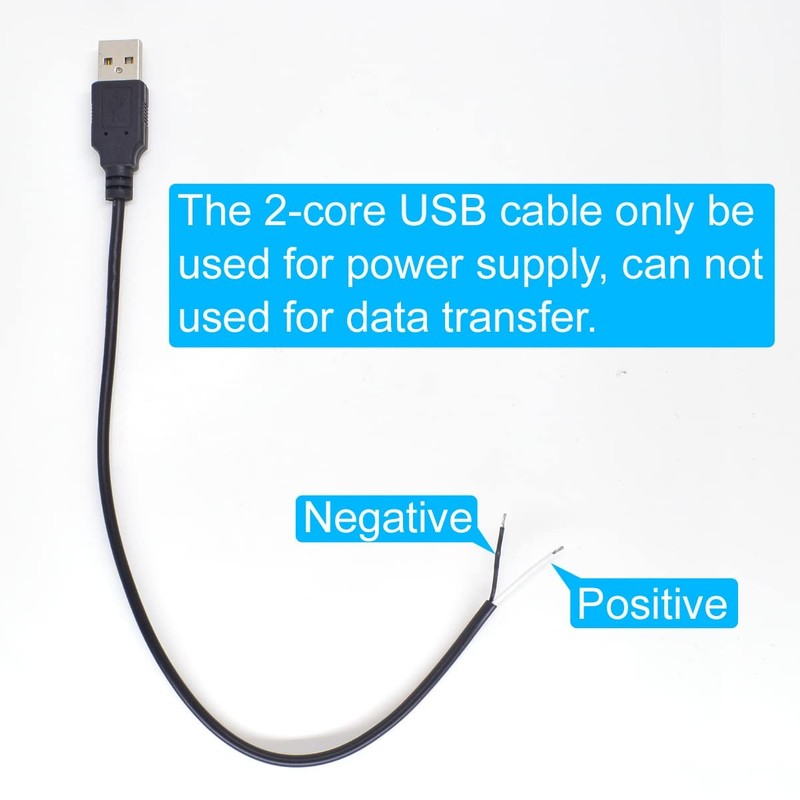 4 Pack 12 Inch 30cm USB Male Pigtail Cable, 2 Wire, 22AWG, 3A, Black, Power, DIY gallery